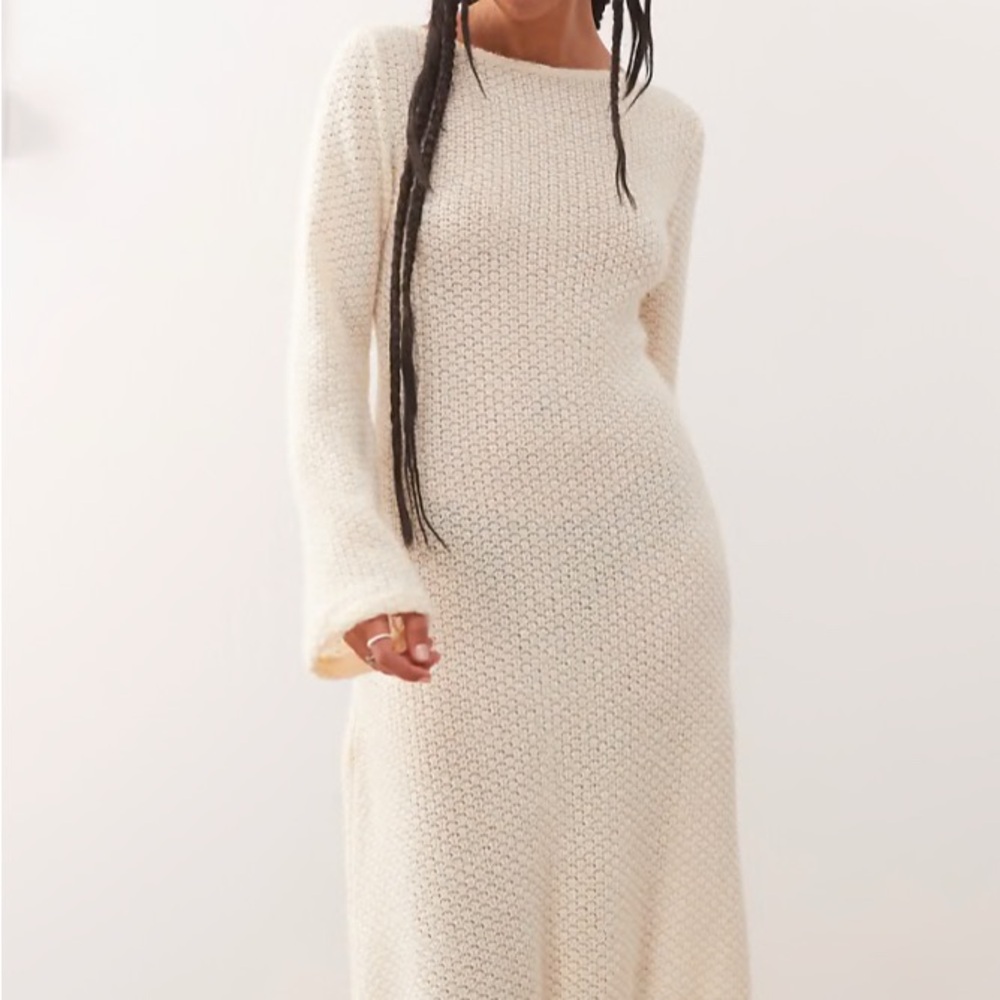 Cream Long Sleeve Knit Dress